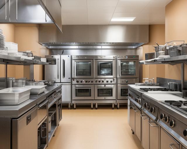 Vista renovada de cocina profesional con equipos alineados y superficies limpias