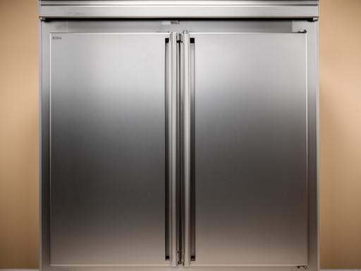 Vista frontal de horno profesional de acero con puertas cerradas y controles digitales