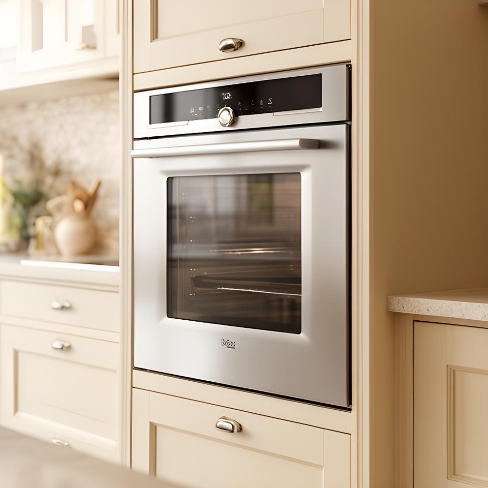 Horno empotrable doméstico HN-45 instalado en una cocina luminosa con frente metálico limpio y controles frontales